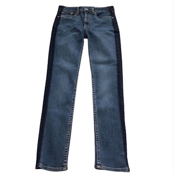 Rag & Bone Blue Side Stripe Skinny Jeans In Indigo Tux Good Condition Size 25 - Picture 2 of 12